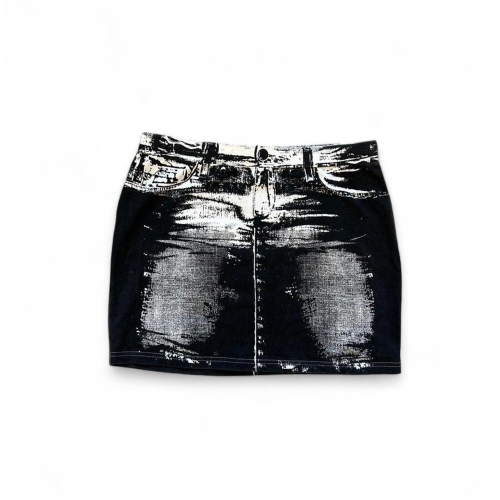 Y2k express dark wash design stretchy cotton spandex mini‎ skirt grunge small